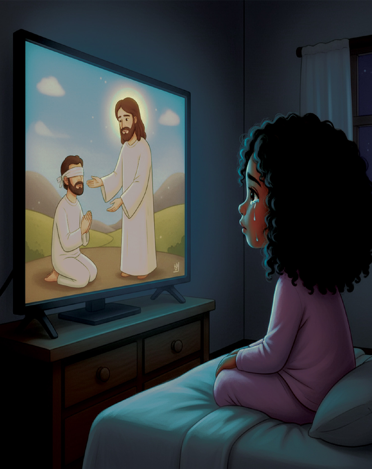 Hannah watching the story of Jesus